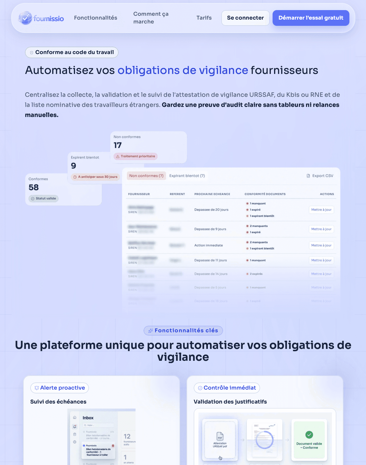 Fournissio landing page screenshot